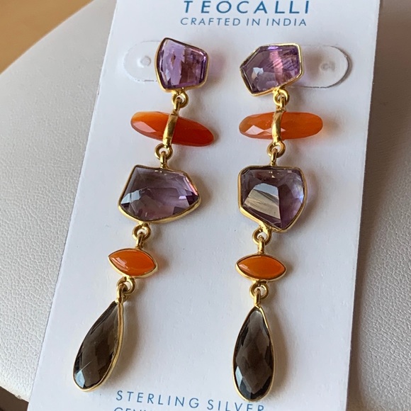 AMETHYST CARNELIAN SMOKY TOPAZ DANGLE DROP EARRING - Picture 1 of 11